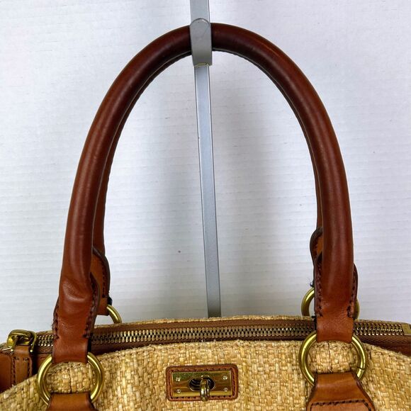 J.Crew Brompton Woven Straw Leather Hobo Shoulder Bag Brown Tan Gold Purse Boho - Picture 6 of 16